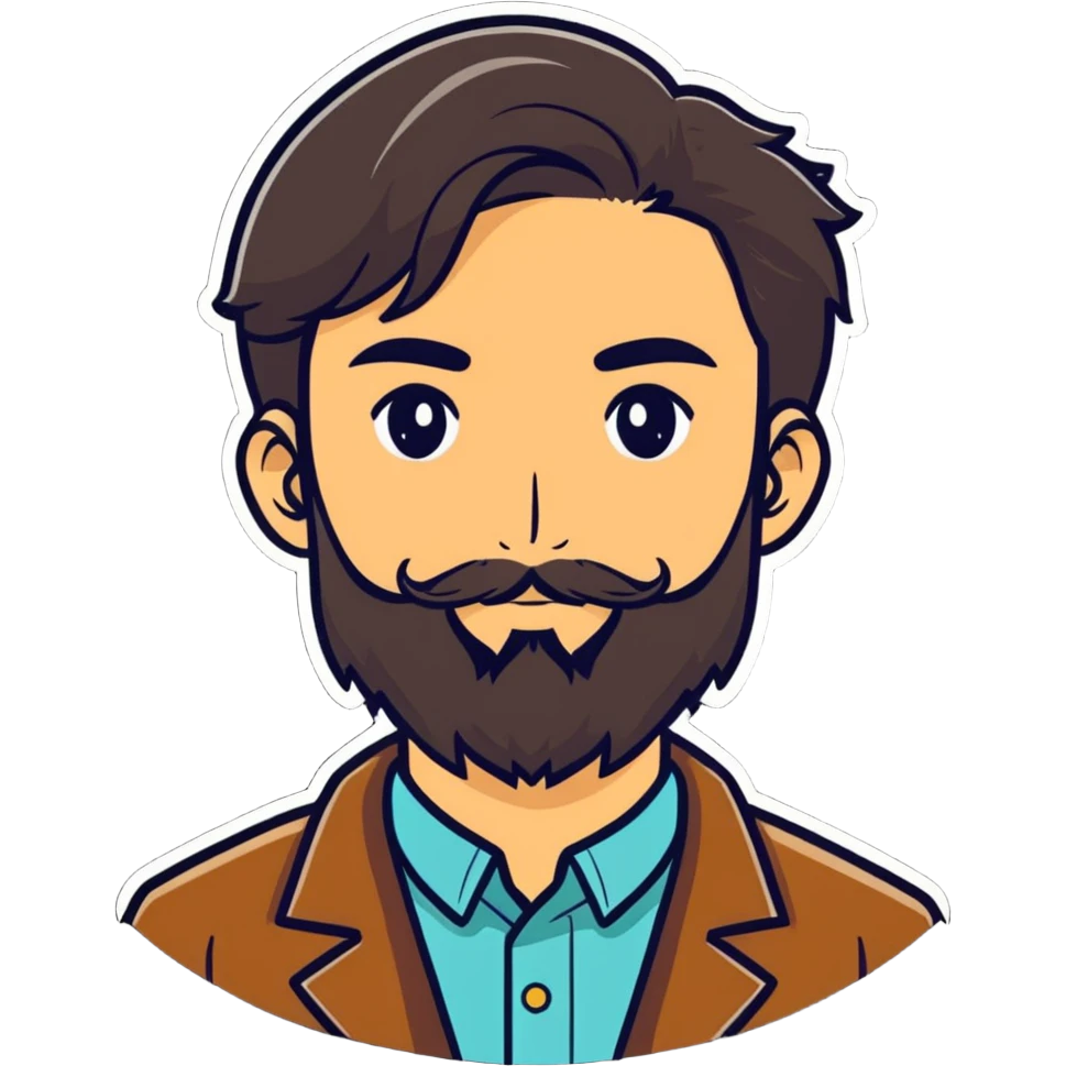 a young geoscientist with a beard, cartoonish sticker style emoji
