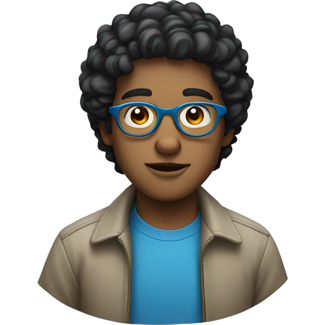 light guy with wavy short black hair and round blue glasses emoji