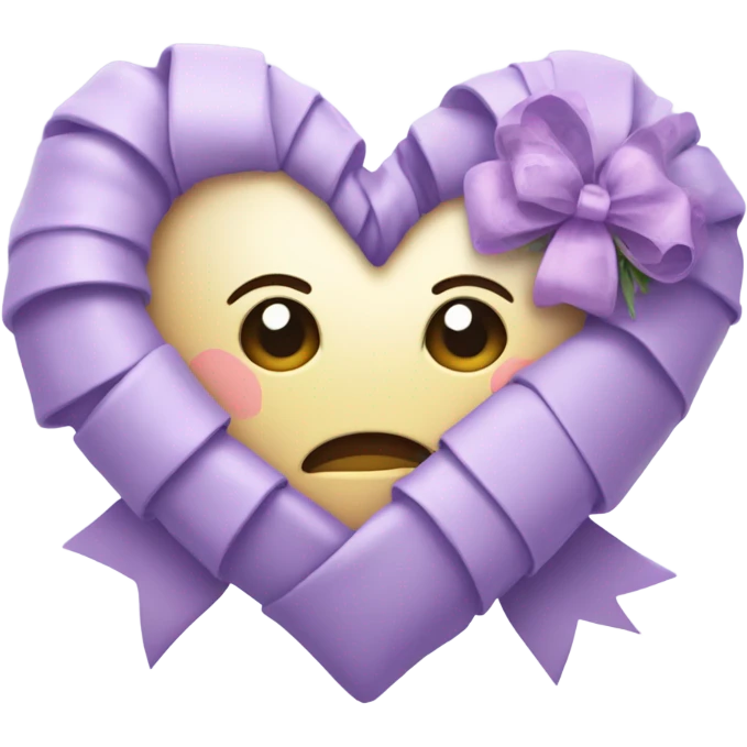 a lavender heart wrapped by a pastel lavender  bow with lavender flowers emoji