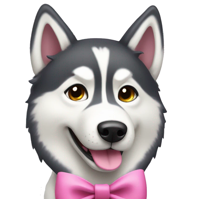 Husky with a pink bow winking  emoji