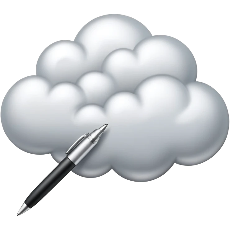 A cloud of thoughts with a pen emoji