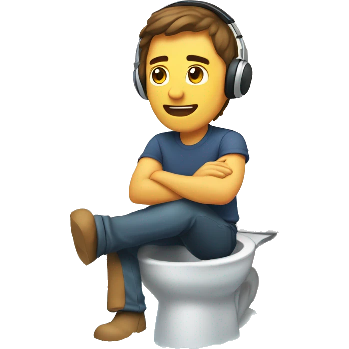 Man sitting toilet wearing headset, brown hair, water emoji