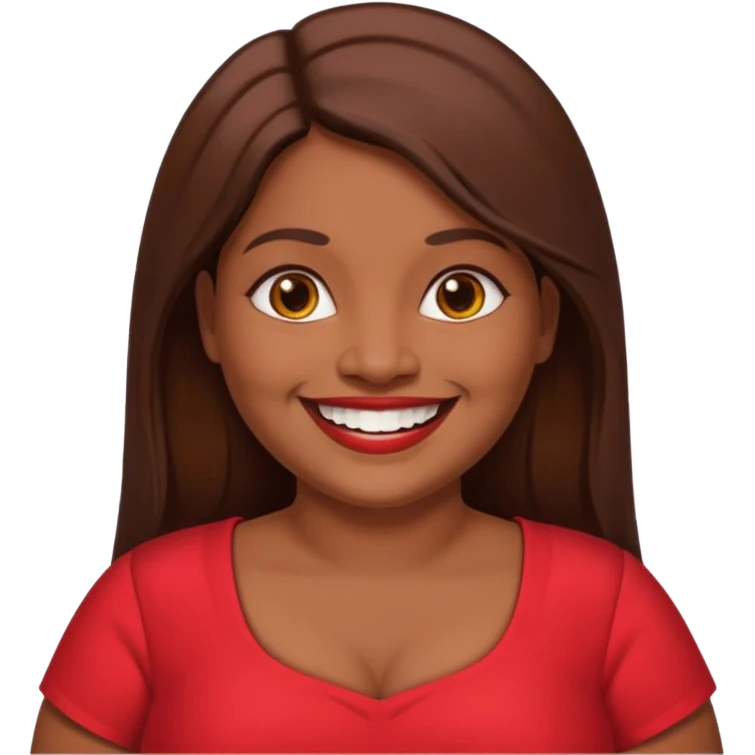50 yr old chubby Sri Lankan woman, dark skin, straight brown hair, big smile, white teeth, red dress clothes, longer hair emoji