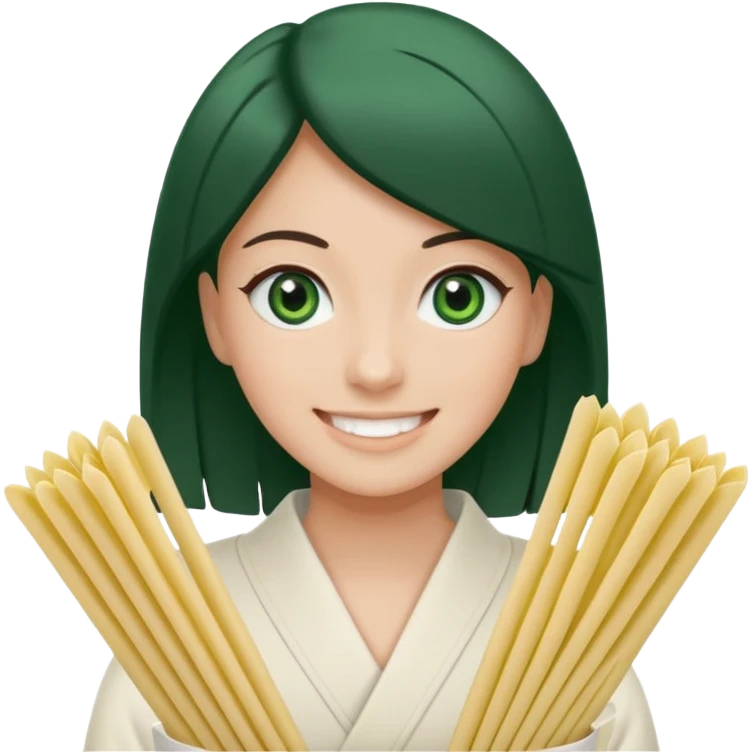 Noir et blanc avec des yeux verts et des pâtes en mikado emoji