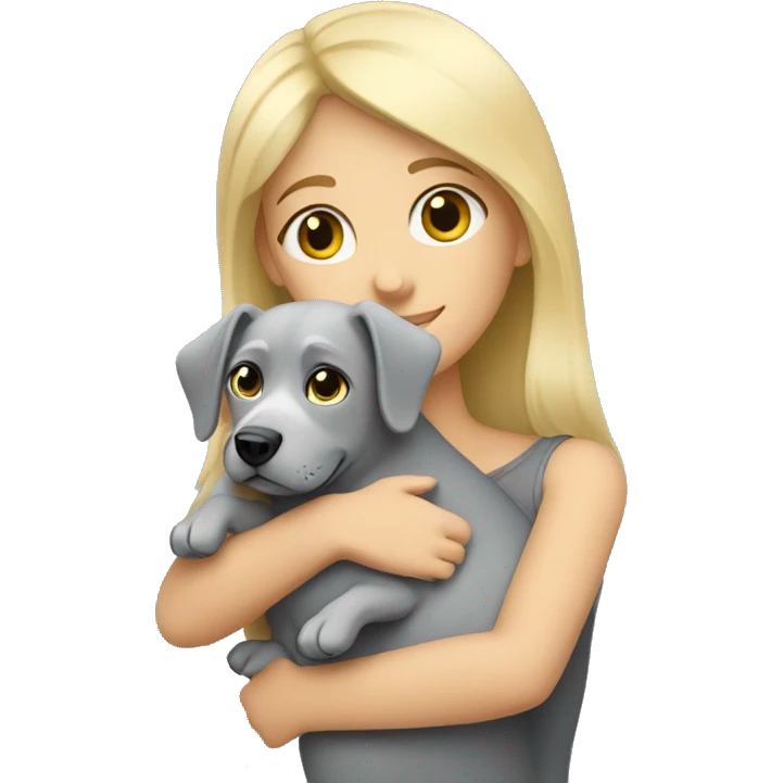 Blonde girl hugging grey dog emoji