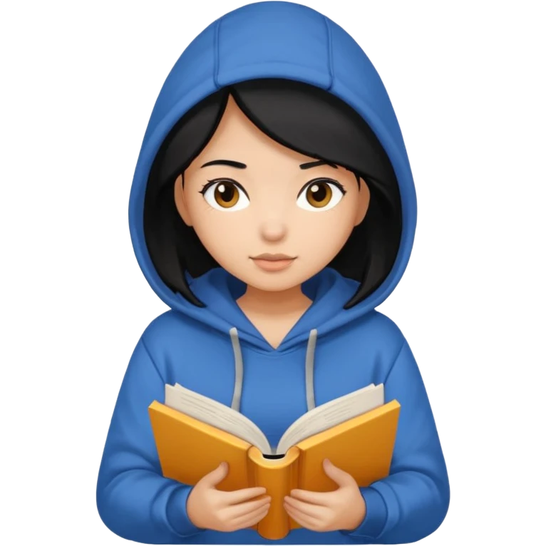 I want a girl emoji black hair and medium skin tone reading book wearing hoddie emoji