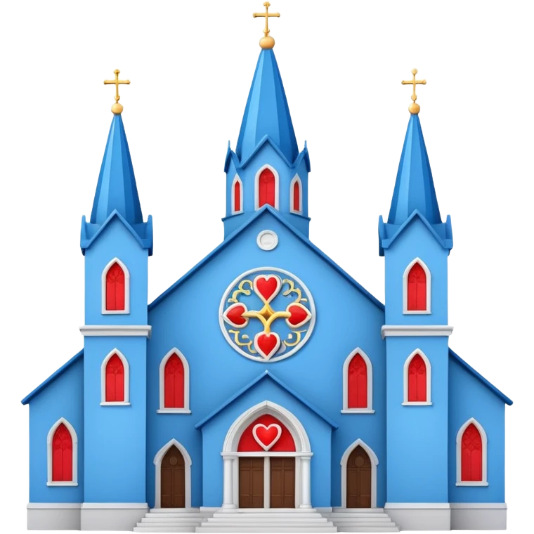 blue protestant church building with hearts emoji