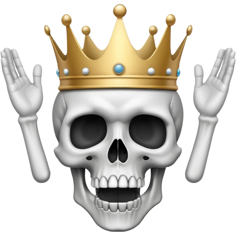 A shocked skull with a crown on top, both hands raised pressing on its head in disbelief, black and white emoji