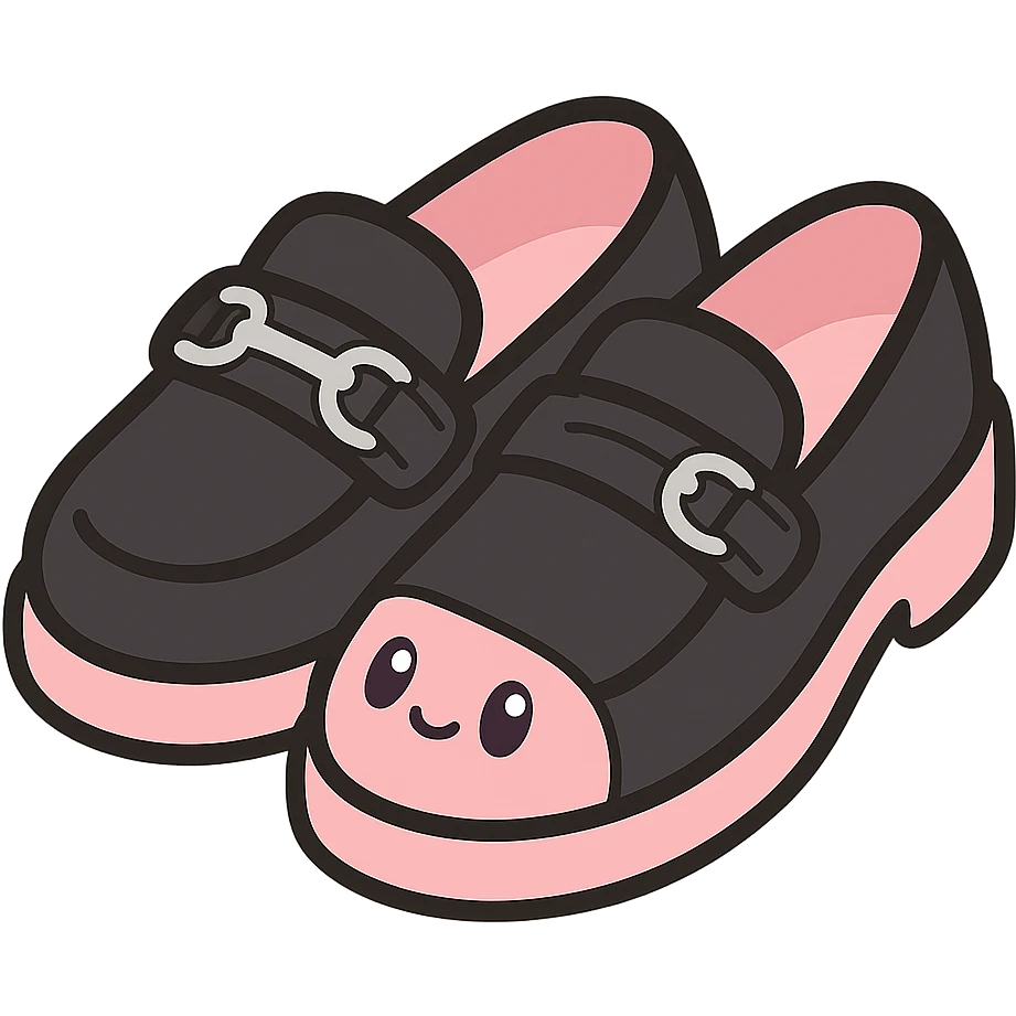 BLACKPINK-inspired gothic shoes, no hearts, black and pink, cute and stylish, kawaii style, slip-on loafers with metal accents emoji