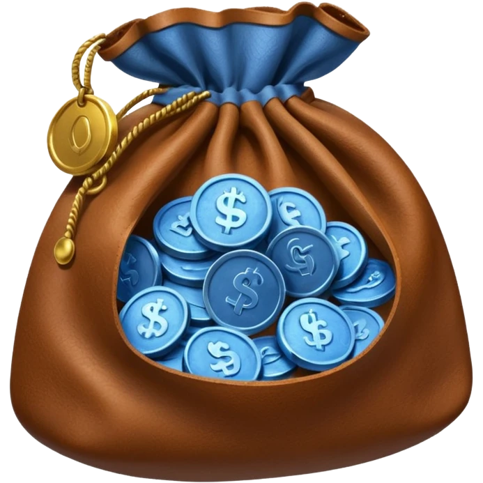 blue coins inside an opened brown money bag  emoji