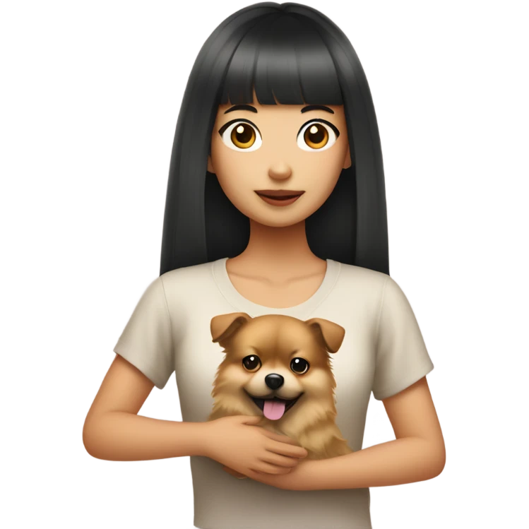 Asian girl with bangs holding pomeranian emoji