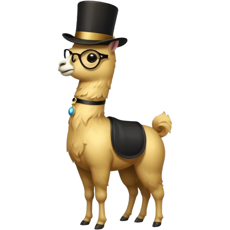 A small golden llama silhouette wearing a black top hat and a monocle full body shot emoji