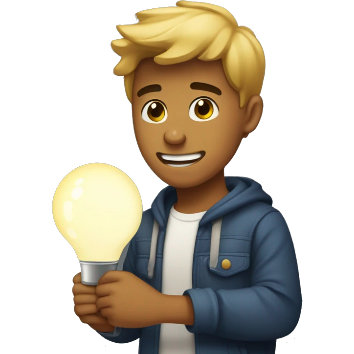 joven guero asustado apuntando con una lampara emoji