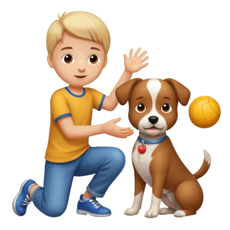 kid and dog playing with ball emoji