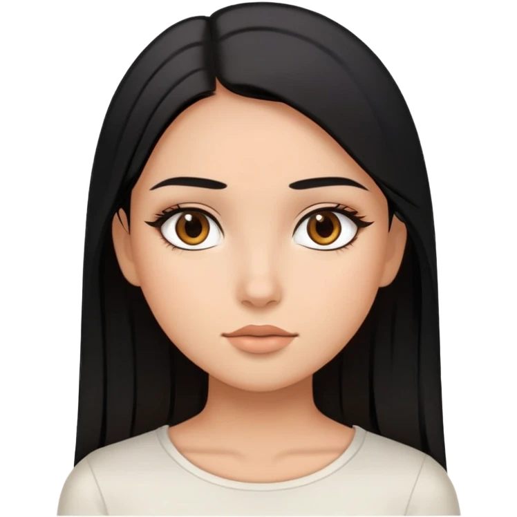 Girl with black straight hair,brown eyes, soft make up, wearing a white top emoji