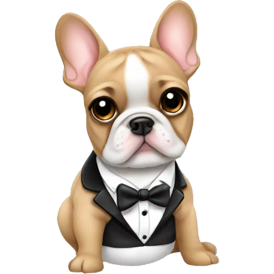 Fawn frenchie wearing a tuxedo emoji