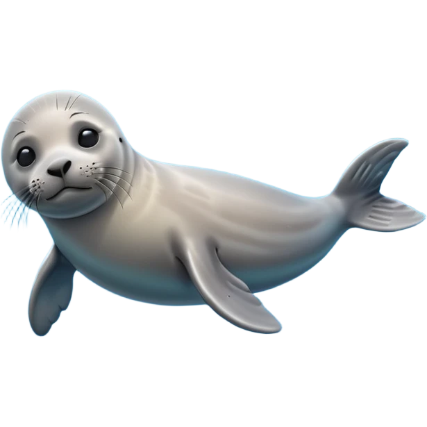 A 3D cartoon seal swimming with visible flippers, calm blue water, soft sunlight, Memoji-style realism. emoji