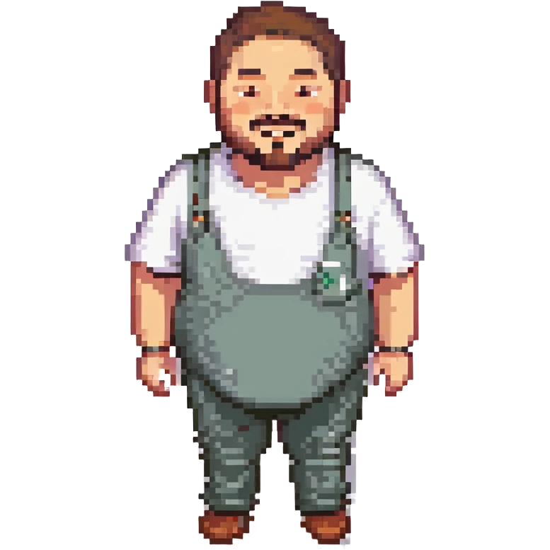 chubby Lebanese man with a goatee and short hair, smiling, pixel art style emoji