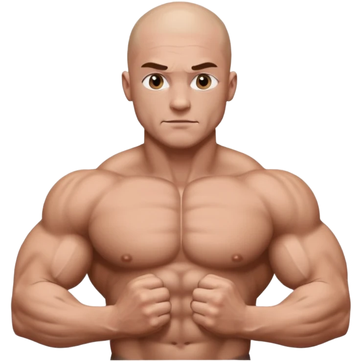 White skin, Shirtless, a lot of brown hair on the chest, Bodybuilder, big biceps and shoulders. Bald head emoji