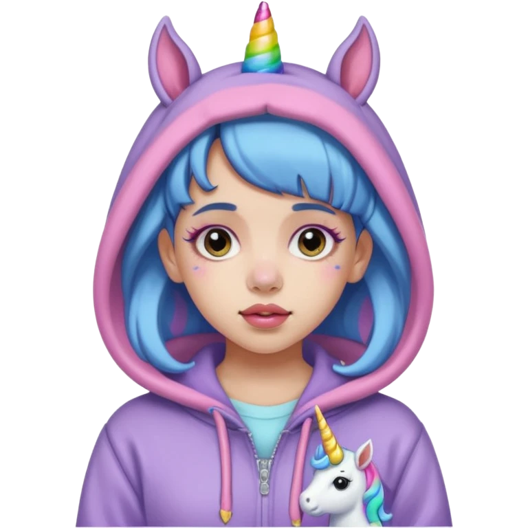 Melanie Martinez wearing a unicorn hoodie emoji