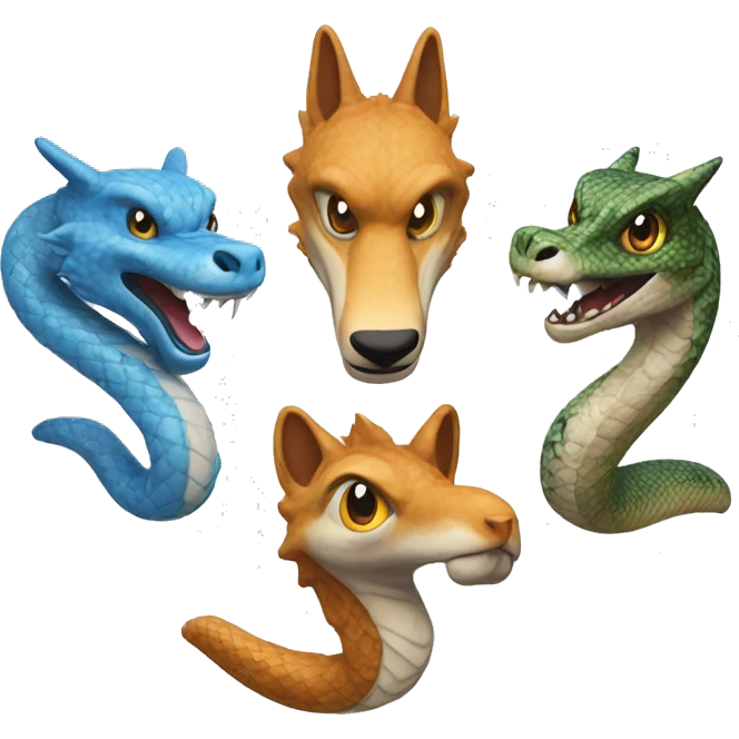 1 volpe, 1 drago bianco e 1 serpente azzurro emoji