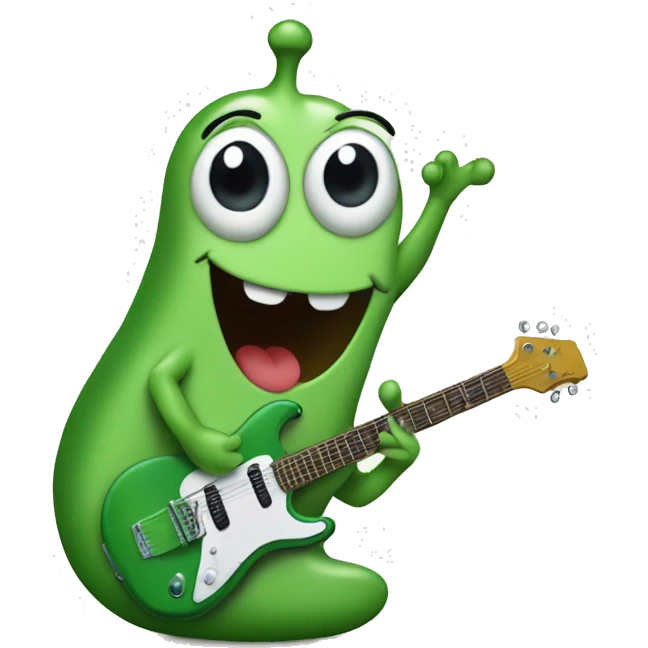 Happy green slug playing electric guitar emoji