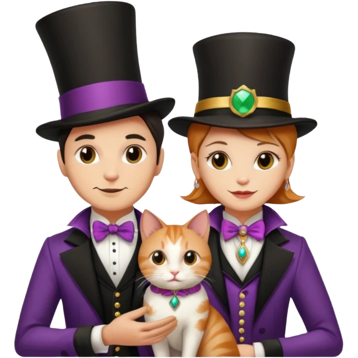 magician couple and their pet cat emoji