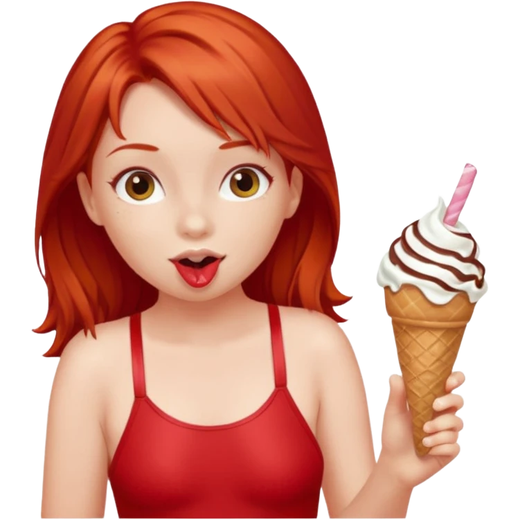 girl kid red haired swimsuit, eating ice cream, sun emoji