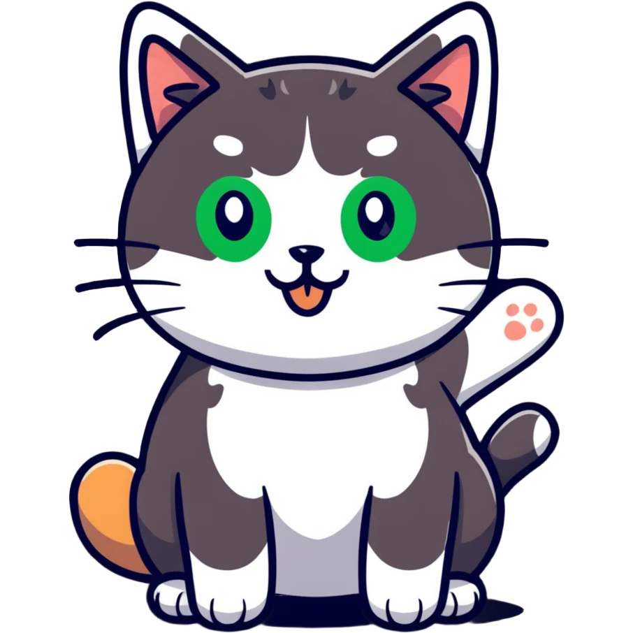 tricolor fluffy cat with big green eyes giving thumbs up emoji