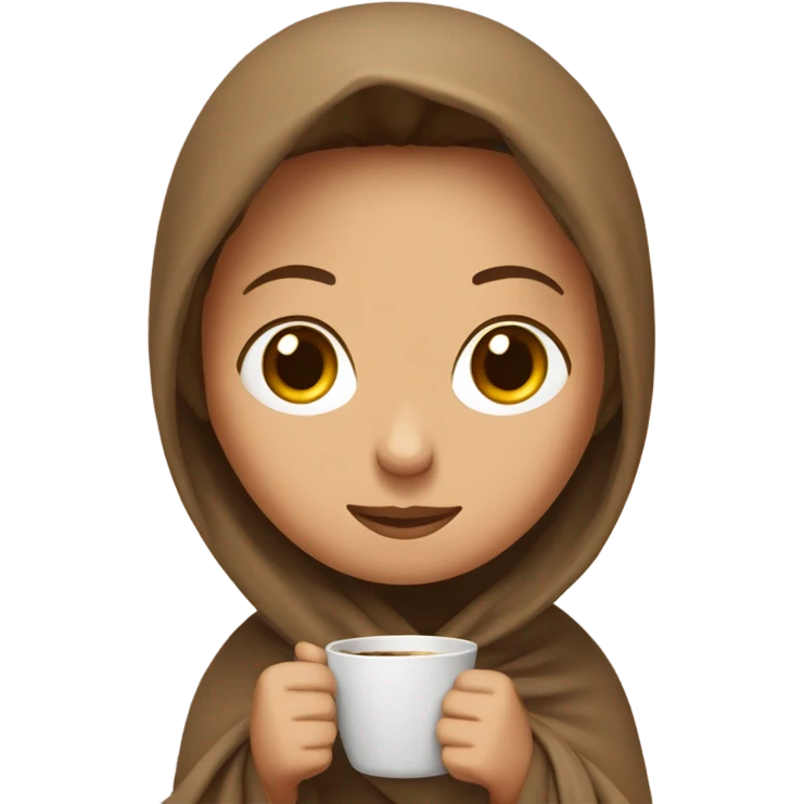 Brown hair lady wearing light brown blanket drinking coffee  emoji