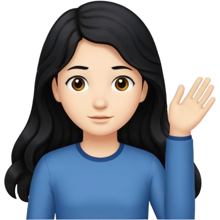 Long black hair little wave emoji