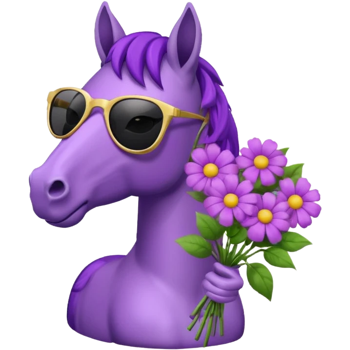 Purple horse wearing sunglasses and holding flower bouquet
 emoji