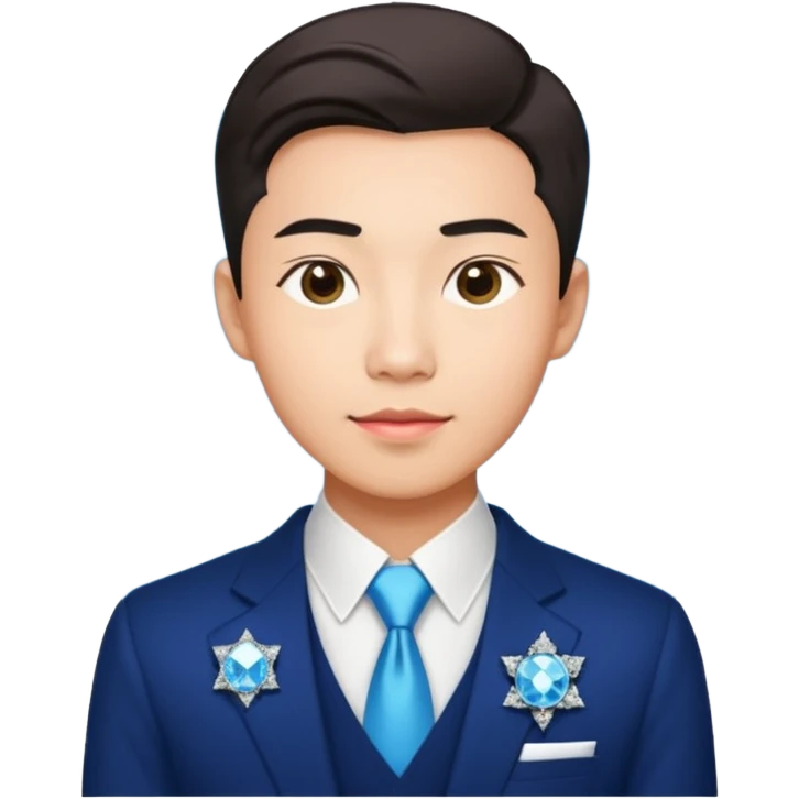 a male asian that have the qualities of rationality, smart career move with diamond and luxsury items , a Hong Kong University emblem, romantic non-involvement facial expression, and cosmopolitanism emoji