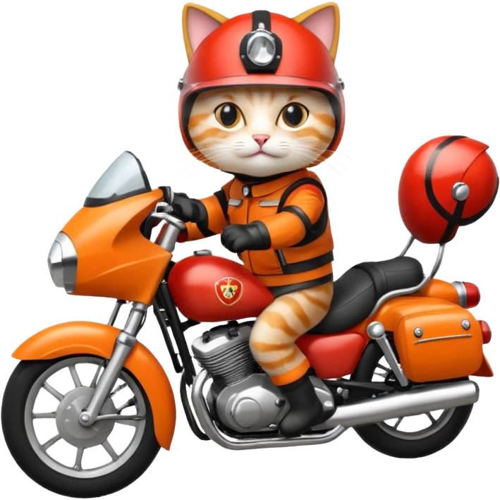 Cat on red and black motorcycle with helmet emoji