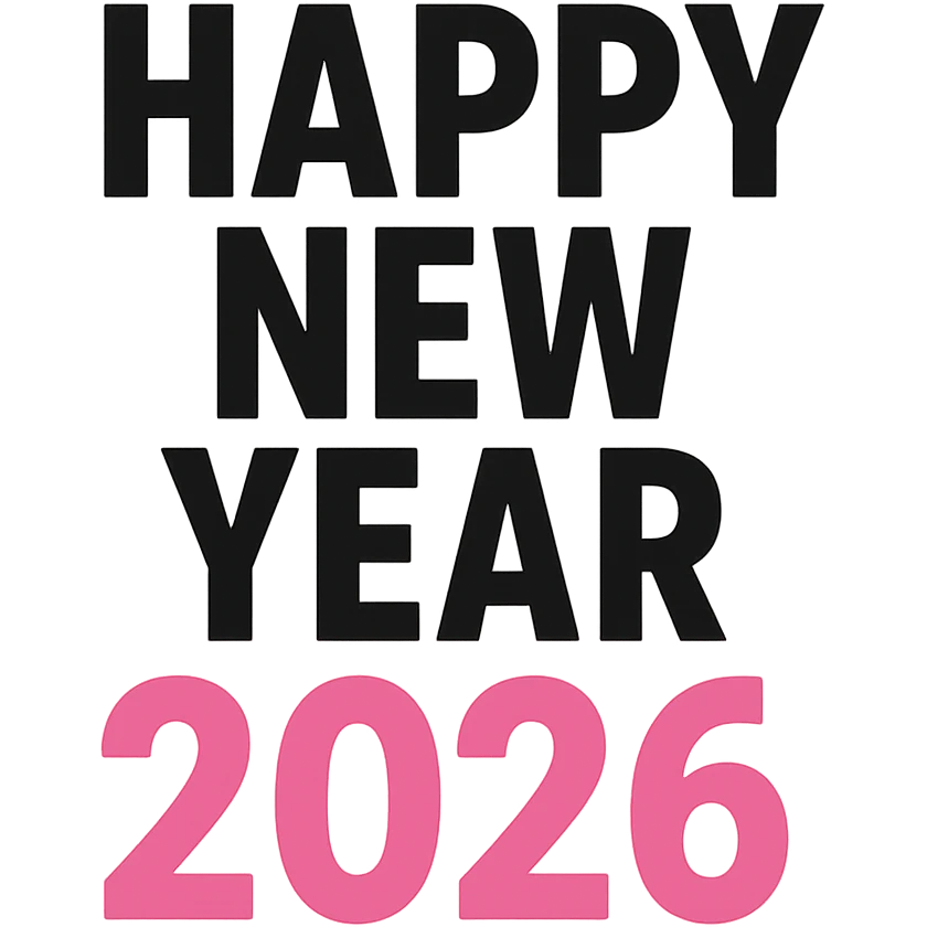 Happy New Year 2026 year black and pink text, remove background emoji
