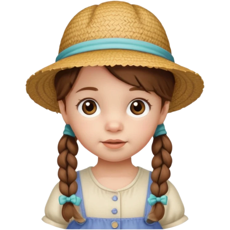 baby girl with brown hair and pigtails with a hat like My Neighbor Totoro movie emoji