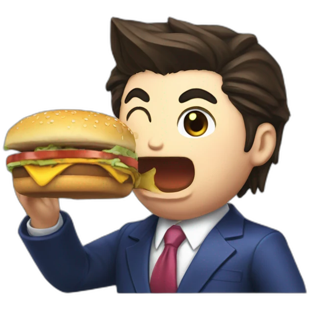 Phoenix Wright eating a burger emoji