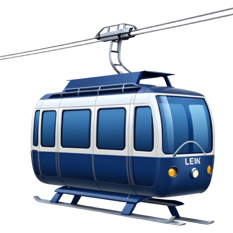 create a cablecar emoji in winter. make it navy dark blue. and add the words in white: Lenk  emoji