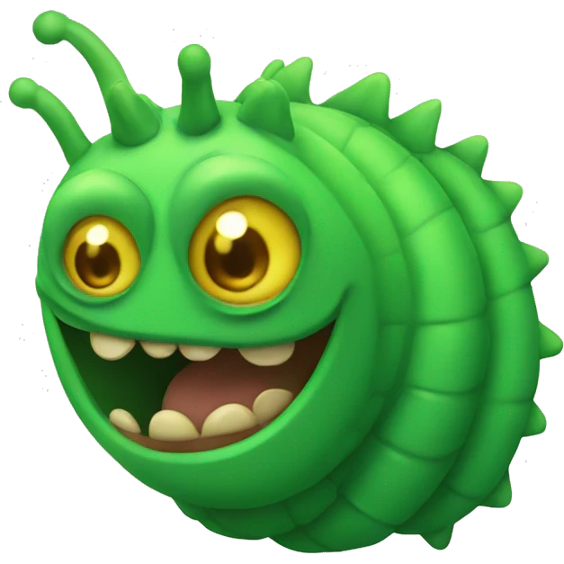 Green catterpillar with mean face emoji