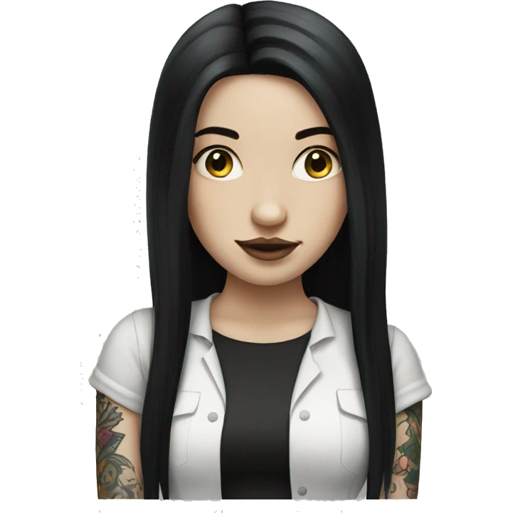 Pale girl with long black hair tattoos emoji