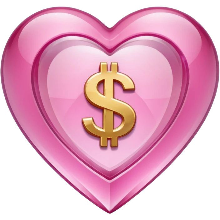 Pink heart shaped crystal with a $ carved in the center of the crystal.Pink heart shaped crystal with a $ carved in the center of the crystal. emoji