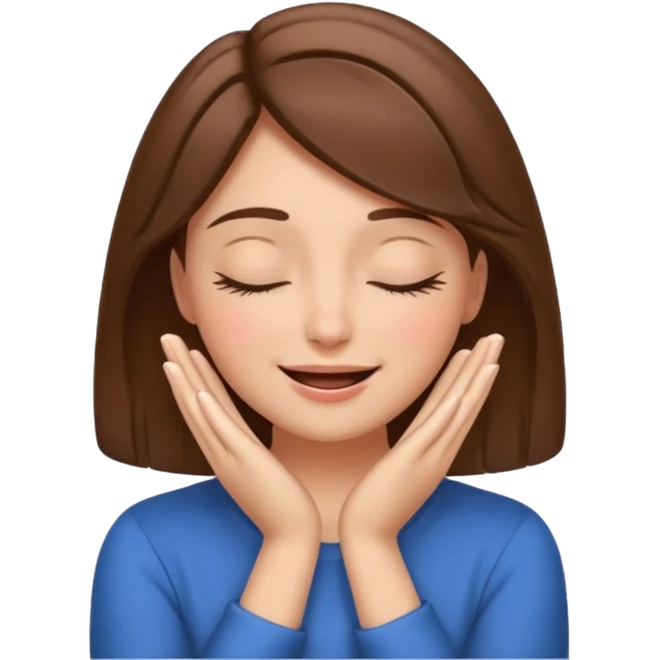 femenine smiling face posing with hands under chin, eyes closed like enjoying and brown hair  emoji