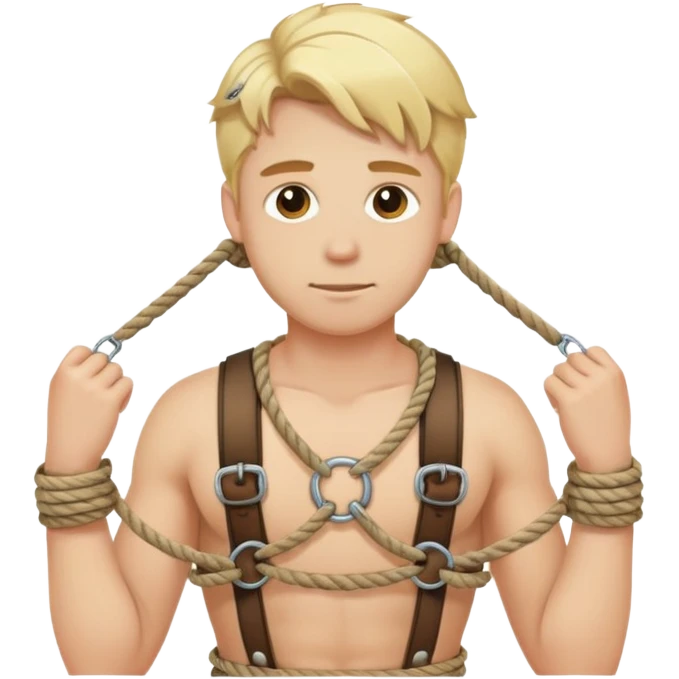 Blond guy with rope harness and gage emoji