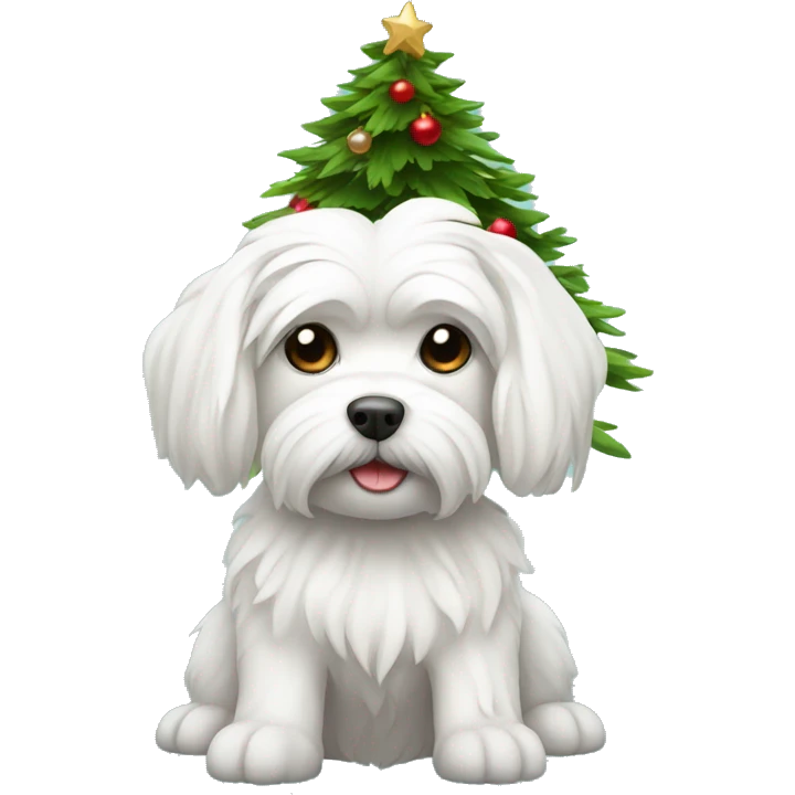 Maltese dog with cheistmass tree emoji