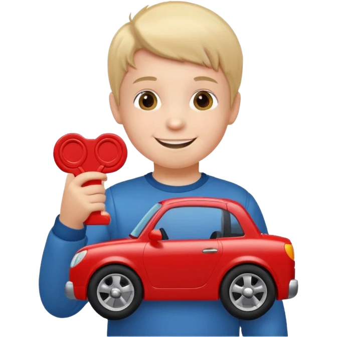 little boy with car toy on his hand
 emoji
