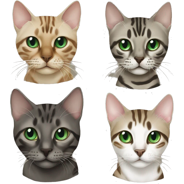 Seal Bengal cat with Blue eyes with a charcoal Sepia bengal cat with Green eyes sitting  emoji
