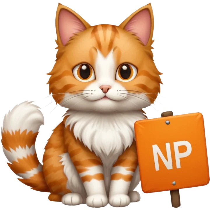 A cat holding a sign that says "NP" emoji