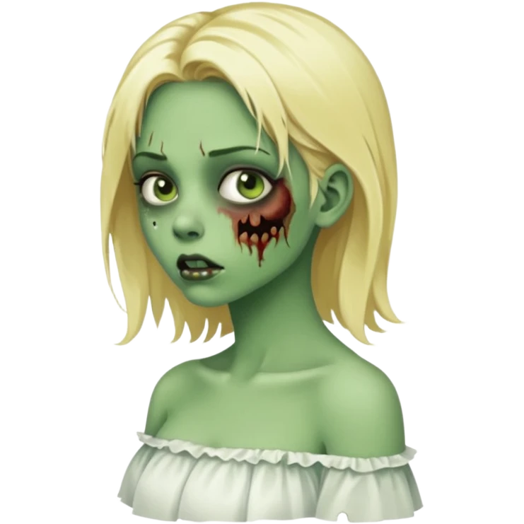 zombie blonde girl with white skirt, green skin and that it be in profile form  emoji
