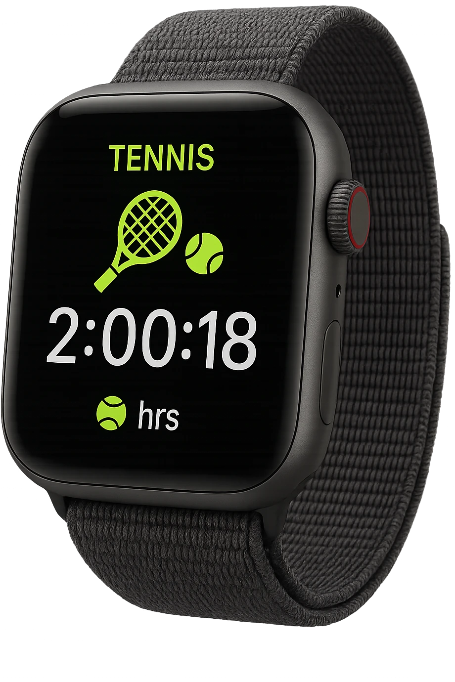 smartwatch con modalità attiva di tennis che segna 2 ore di tennis, REALISTICA 4K emoji