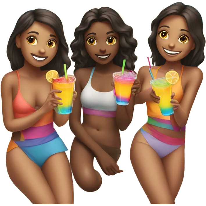 Group of girls at pool with drinks emoji